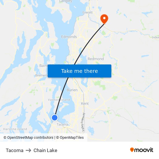 Tacoma to Chain Lake map