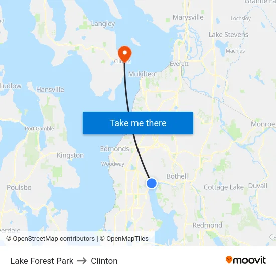 Lake Forest Park to Clinton map