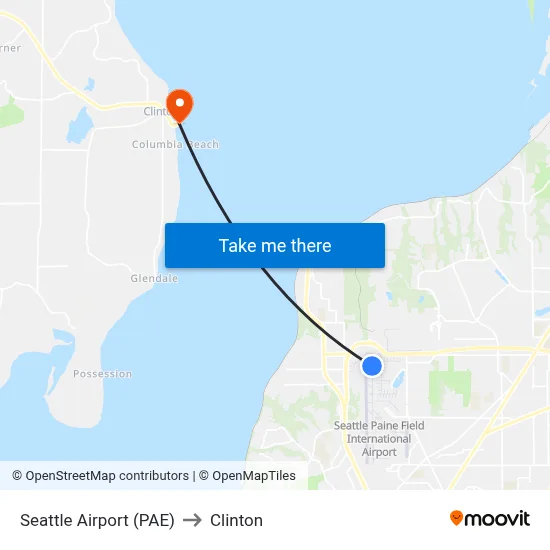 Seattle Airport (PAE) to Clinton map