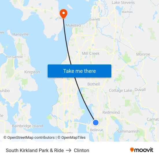 South Kirkland Park & Ride to Clinton map
