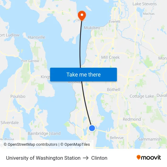 University of Washington Station to Clinton map
