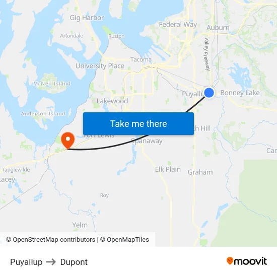 Puyallup to Dupont map