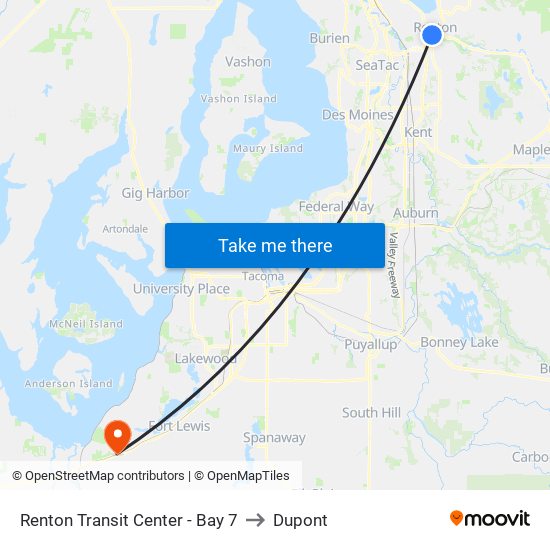 Renton Transit Center - Bay 7 to Dupont map