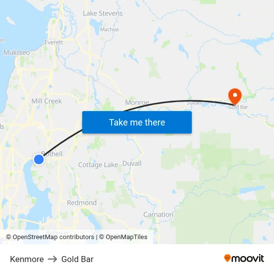 Kenmore to Gold Bar map