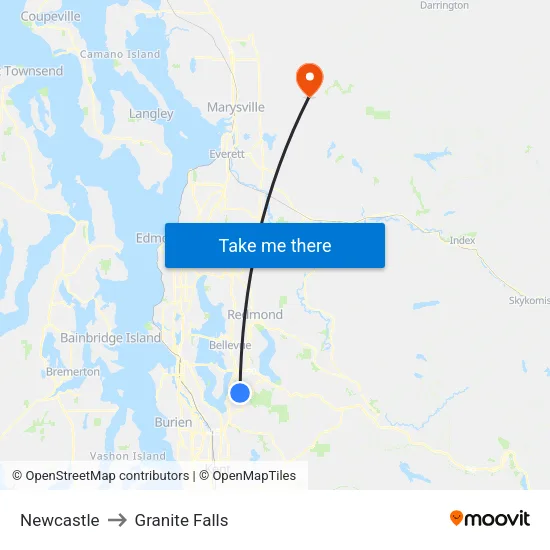 Newcastle to Granite Falls map