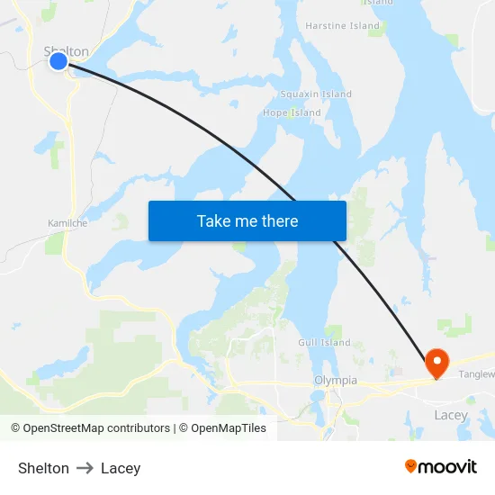 Shelton to Lacey map