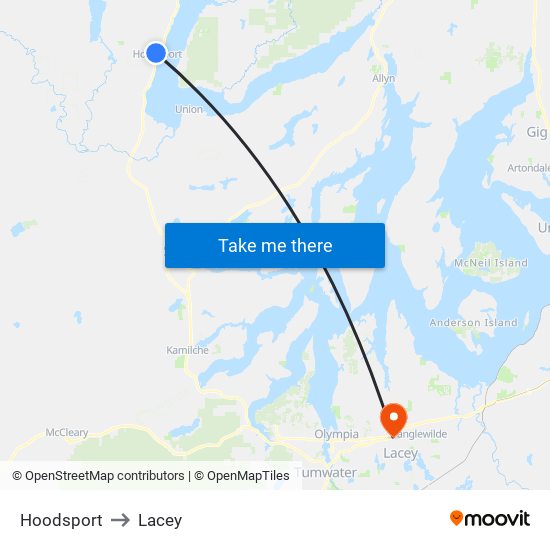 Hoodsport to Lacey map