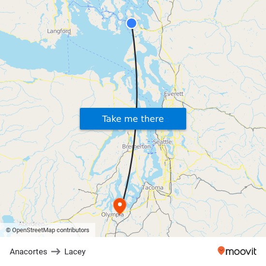 Anacortes to Lacey map