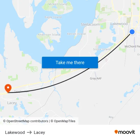 Lakewood to Lacey map