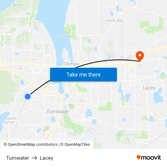 Tumwater to Lacey map