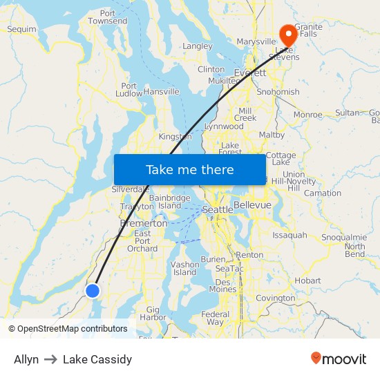 Allyn to Lake Cassidy map