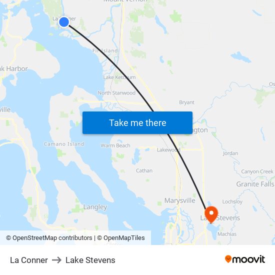 La Conner to Lake Stevens map