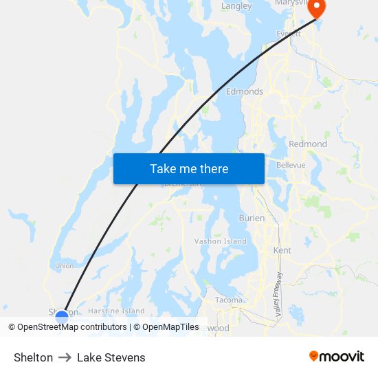 Shelton to Lake Stevens map