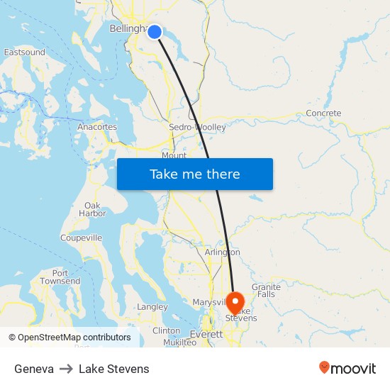 Geneva to Lake Stevens map