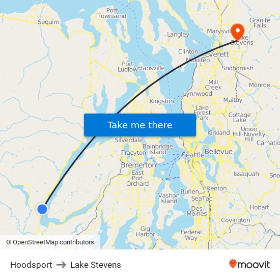 Hoodsport to Lake Stevens map