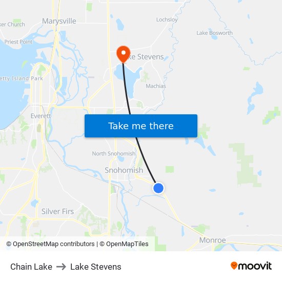 Chain Lake to Lake Stevens map