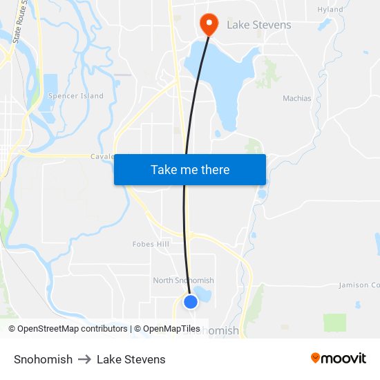 Snohomish to Lake Stevens map