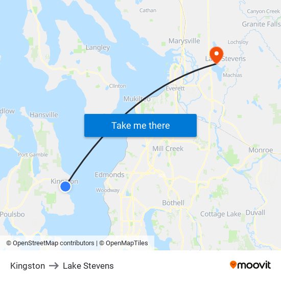 Kingston to Lake Stevens map