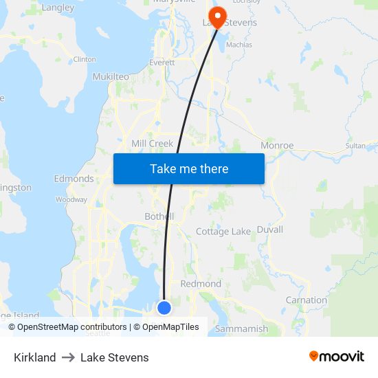 Kirkland to Lake Stevens map