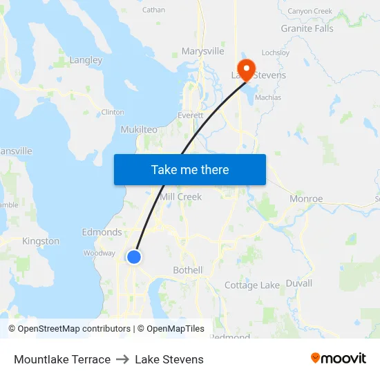 Mountlake Terrace to Lake Stevens map