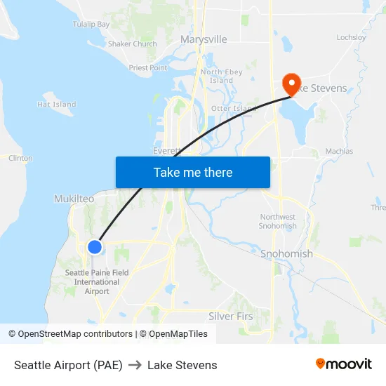 Seattle Airport (PAE) to Lake Stevens map
