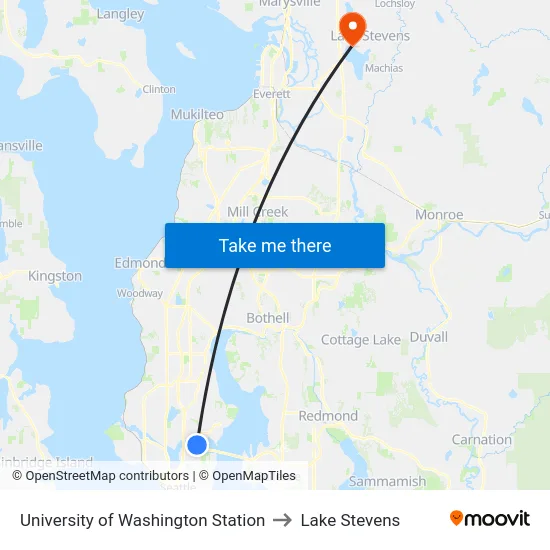 University of Washington Station to Lake Stevens map