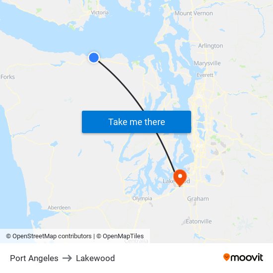 Port Angeles to Lakewood map