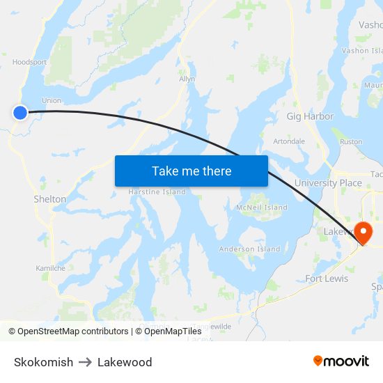 Skokomish to Lakewood map