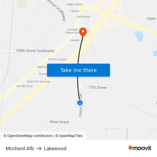 Mcchord Afb to Lakewood map