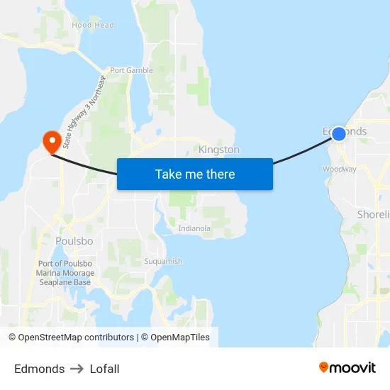 Edmonds to Lofall map