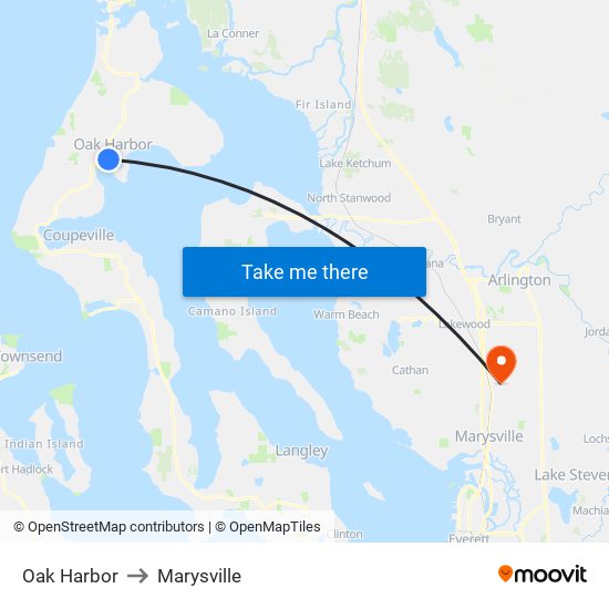 Oak Harbor to Marysville map