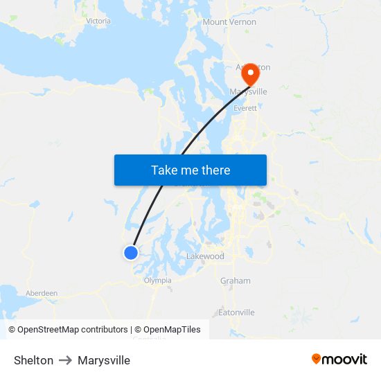 Shelton to Marysville map