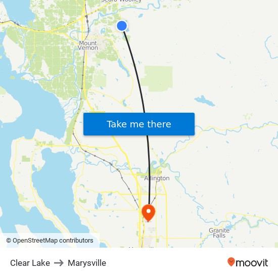 Clear Lake to Marysville map