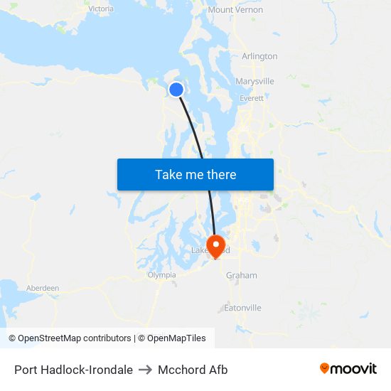 Port Hadlock-Irondale to Mcchord Afb map