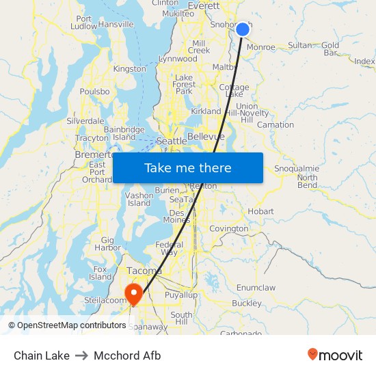Chain Lake to Mcchord Afb map