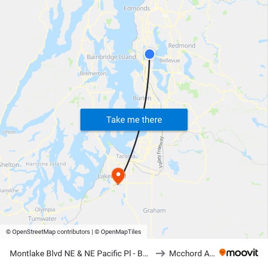 Montlake Blvd NE & NE Pacific Pl - Bay 3 to Mcchord Afb map