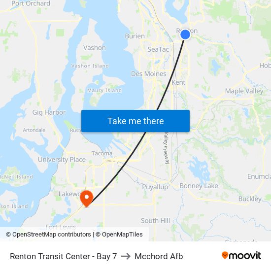 Renton Transit Center - Bay 7 to Mcchord Afb map