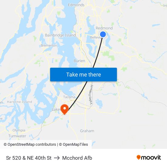 Sr 520 & NE 40th St to Mcchord Afb map