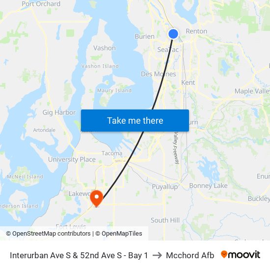 Interurban Ave S & 52nd Ave S - Bay 1 to Mcchord Afb map