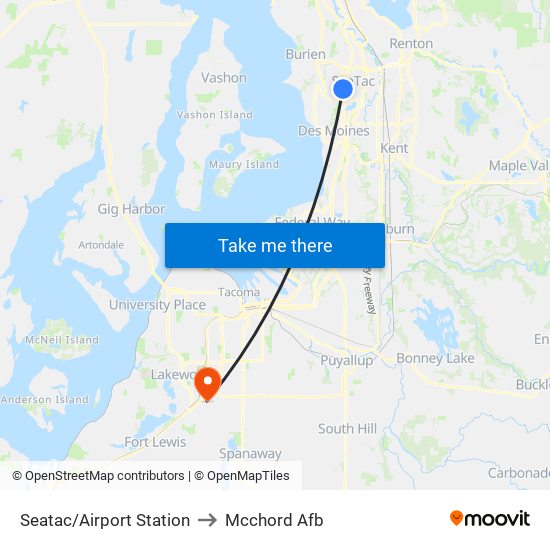 Seatac/Airport Station to Mcchord Afb map