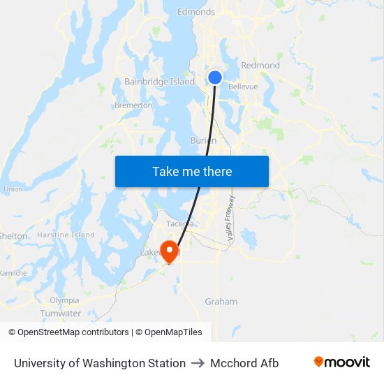 University of Washington Station to Mcchord Afb map