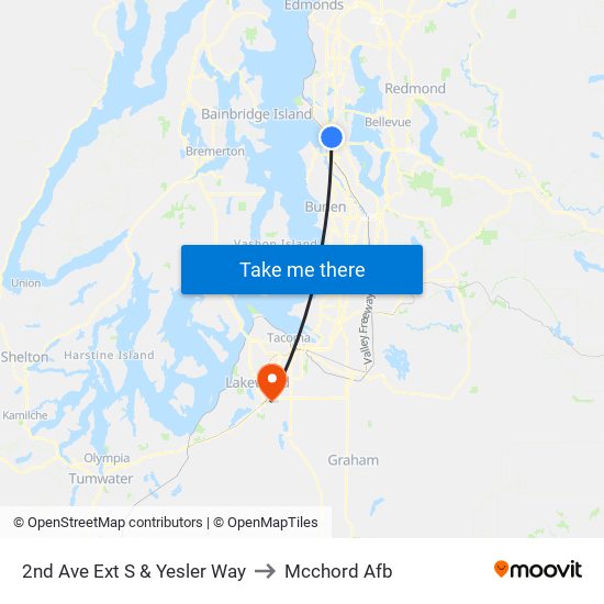 2nd Ave Ext S & Yesler Way to Mcchord Afb map