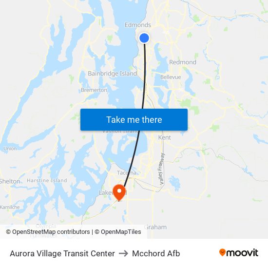 Aurora Village Transit Center to Mcchord Afb map