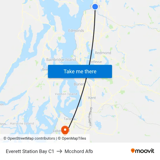 Everett Station Bay C1 to Mcchord Afb map