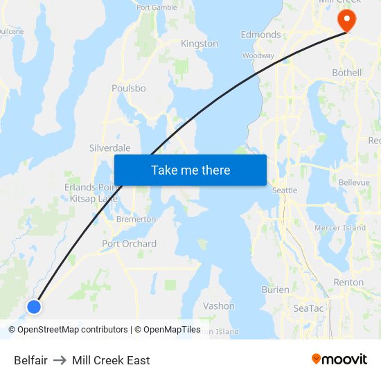 Belfair to Mill Creek East map