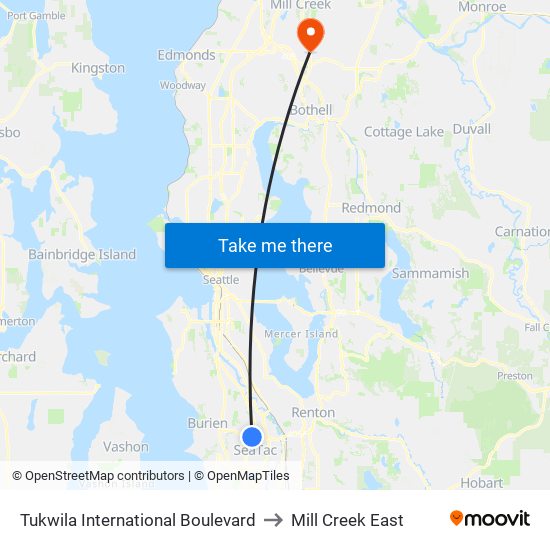 Tukwila International Boulevard to Mill Creek East map