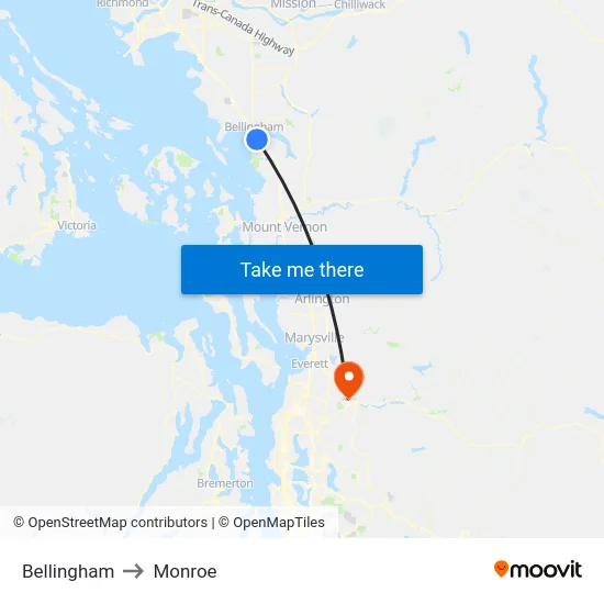 Bellingham to Monroe map