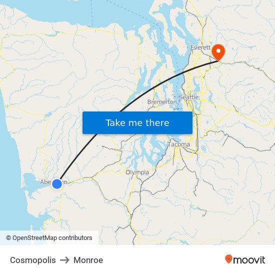 Cosmopolis to Monroe map