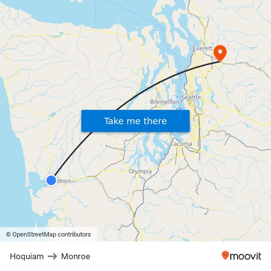 Hoquiam to Monroe map