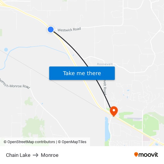 Chain Lake to Monroe map